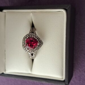 Padparadscha Sapphire & White Zircon Double Halo Ring In 925 Sterling Silver